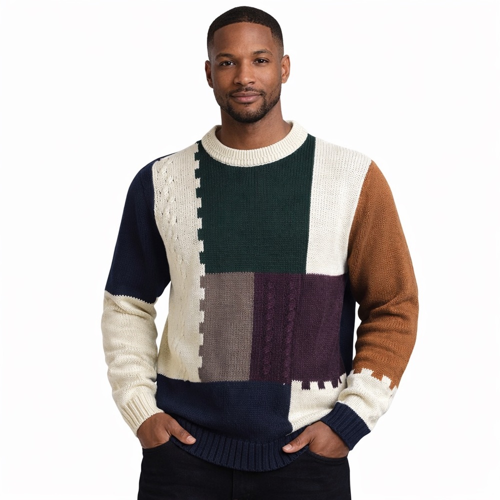 Vintage Bugle Boy Co. Colorblock Patchwork Sweater‎ Men’s L 90s Retro Knit
